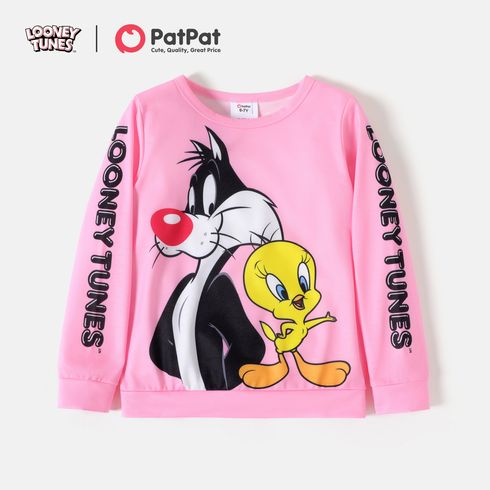 Looney Tunes Kid Girl Letter Print Pink Pullover Sweatshirt