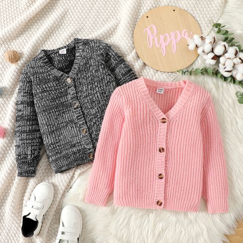 Kid Girl Button Design Solid Color Knit Sweater Cardigan