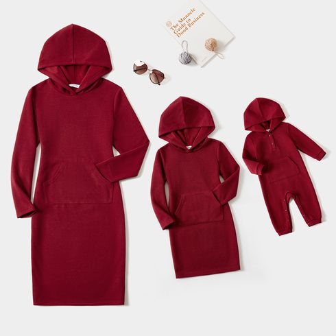 Mommy and Me Red Long-sleeve Bodycon Hoodie Dress