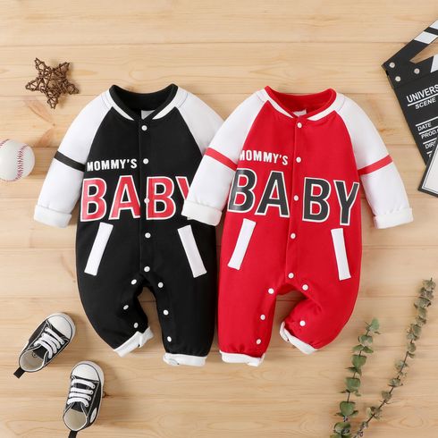 Baby Boy/Girl Raglan-sleeve Letter Print Button Front  Jumpsuit