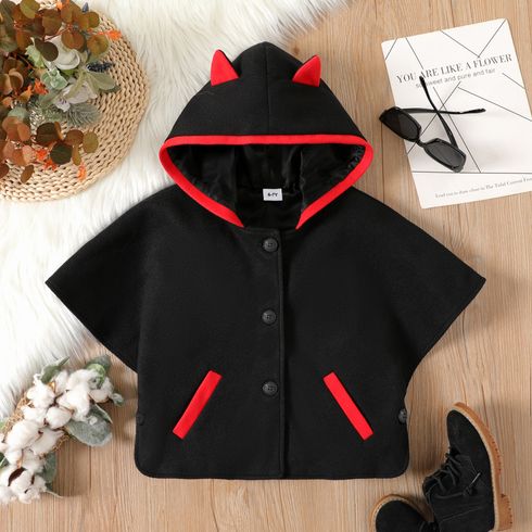 Kid Girl Batwing Button Ear Design Colorblock Hooded Jacket