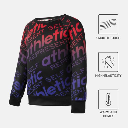 Activewear Toddler Boy Letter Allover Print Raglan Sleeve Pullover Sweatshirt