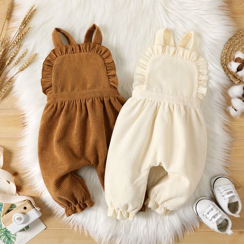Baby Girl Solid Corduroy Ruffle Trim Overalls