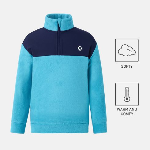 Activewear Kid Boy Colorblock Polar Fleece Zipper Design Stand Collar Sweatshirt