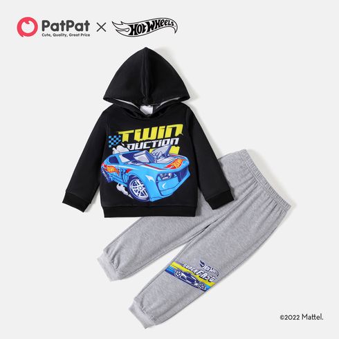 Hot Wheels 2pcs Toddler Boy Letter Print Hoodie Sweatshirt and Pants Set