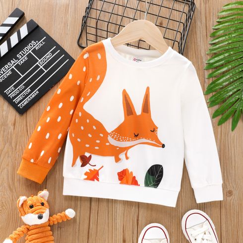 Toddler Boy Animal Fox Print Colorblock Pullover Sweatshirt