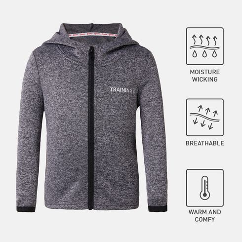 Activewear Kid Boy Solid Color Letter Print Hooded Jacket