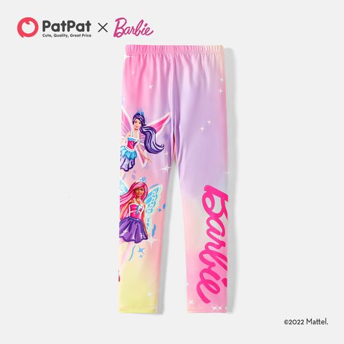 Barbie Kid Girl Character Letter Print Tie Dyed Elasticized Leggings Multi-color big image 1