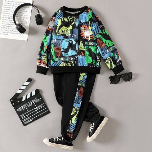 2pcs Kid Boy Animal Dinosaur Print Sweatshirt and Pants Set