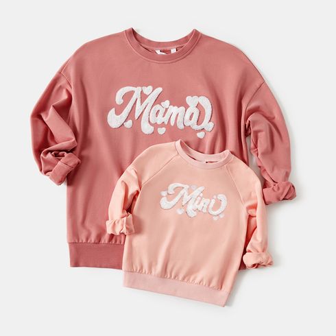 Mommy and Me Letter Embroidered Long-sleeve Pullover Sweatshirts
