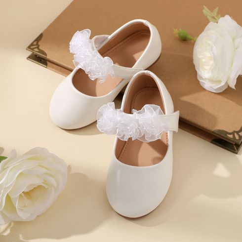 Toddler / Kid Mesh Floral Decor White Mary Jane Shoes