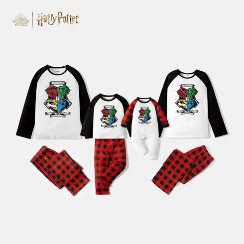 Harry Potter Family Matching 100% Cotton Raglan-sleeve Graphic Red Plaid Pajamas Sets (Flame Resistant)