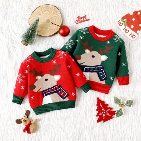 Christmas Baby Boy/Girl Reindeer Graphic Long-sleeve Knitted Sweater