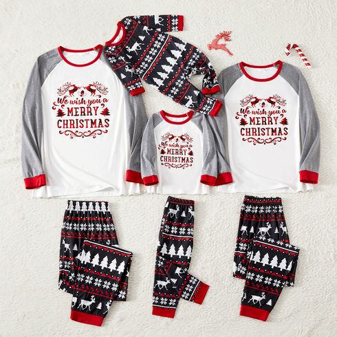 Christmas Family Matching Letter Print Raglan-sleeve Pajamas Sets (Flame Resistant)