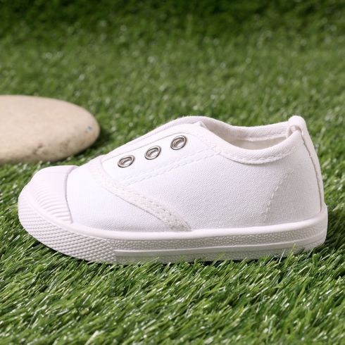 Toddler / Kid Solid Breathable Slip-on Canvas Shoes White big image 4