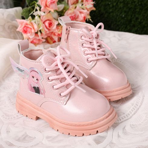 Toddler Cartoon Graphic Lace Up Front Pink Boots