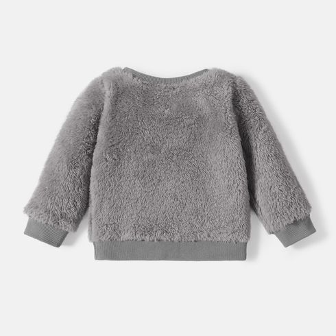 Looney Tunes Baby Boy/Girl Cartoon Animal Embroidered Long-sleeve Thermal Fuzzy Pullover Grey big image 2