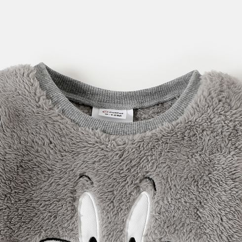 Looney Tunes Baby Boy/Girl Cartoon Animal Embroidered Long-sleeve Thermal Fuzzy Pullover Grey big image 3