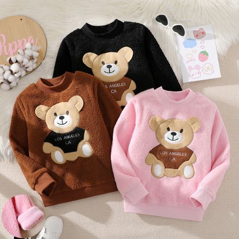 Kid Boy/Kid Girl Animal Bear Embroidered Fleece Pullover Sweatshirt