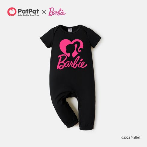 Barbie Baby Girl Cotton Short-sleeve Heart & Letter Print Black Jumpsuit