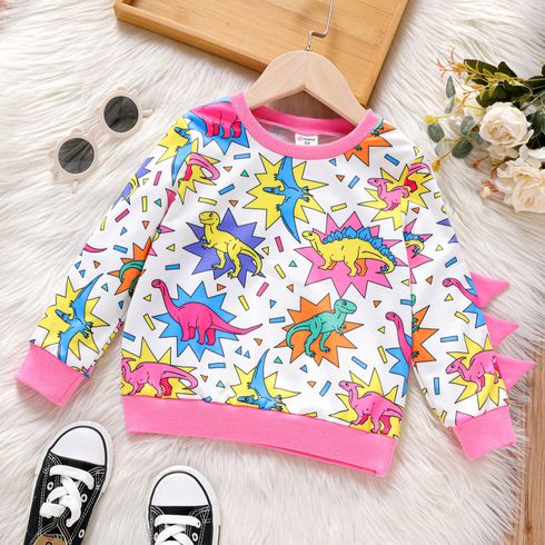 Toddler Girl Dinosaur Print Spike Design Pullover Sweatshirt