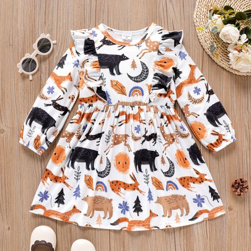 Toddler Girl Animal Print Ruffled Long-sleeve Dress