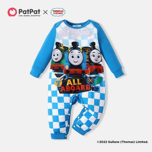 Thomas & Friends Baby Boy Blue Long-sleeve Graphic Checkered Jumpsuit