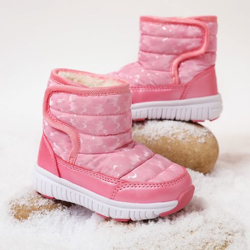 Botas de neve térmica rosa à prova d'água forrada de lã infantil / infantil