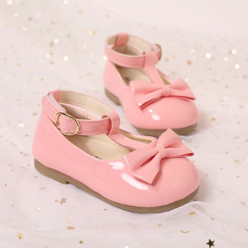 Toddler Bow Decor Buckle Velcro Pink Flats