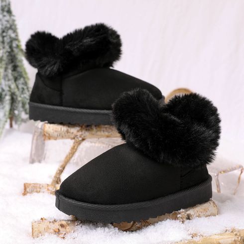 Toddler / Kid Black Fluffy Trim Thermal Snow Boots