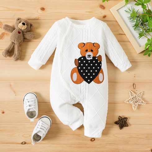 Baby Boy/Girl Bear Embroidered Imitation Knitting Long-sleeve Jumpsuit
