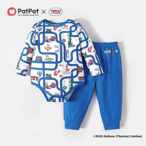 Thomas & Friends 2pcs Baby Boy 100% Cotton Long-sleeve Allover Print Romper and Sweatpants Set