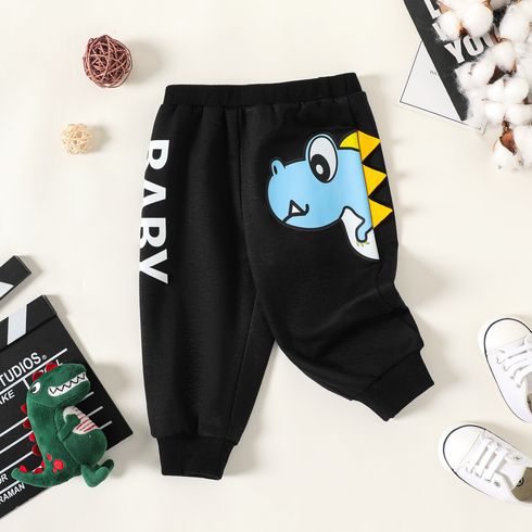 Baby Boy 95% Cotton Dinosaur & Letter Print Black Sweatpants