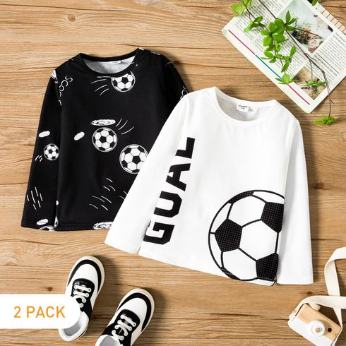 2-Pack Toddler Boy Letter Soccer Ball Print Long-sleeve Tee