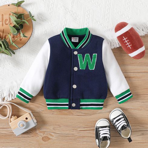Baby Boy Letter Embroidered Colorblock Long-sleeve Bomber Jacket