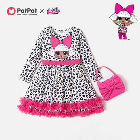 L.O.L. SURPRISE! Toddler Girl Leopard Print Mesh Ruffled Hem Long-sleeve Dress