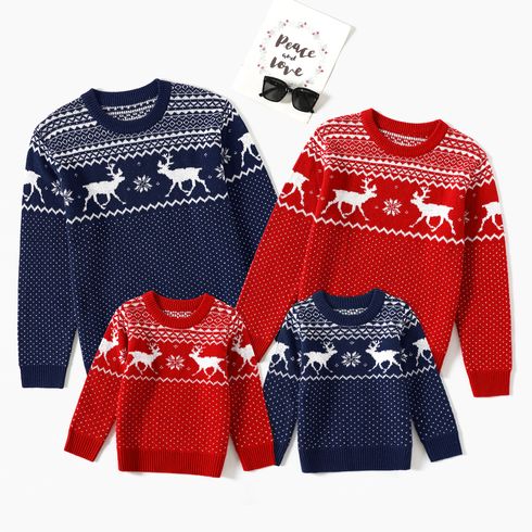 Christmas Family Matching Deer Graphic Long-sleeve Knitted Sweater