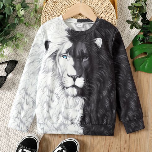 Kid Boy Lion Print Colorblock Pullover Sweatshirt