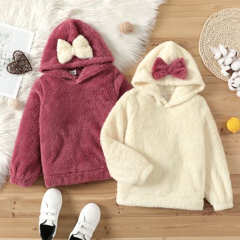 Kid Girl Solid Color 3D Bowknot Design Fleece Hoodie Sweatshirt