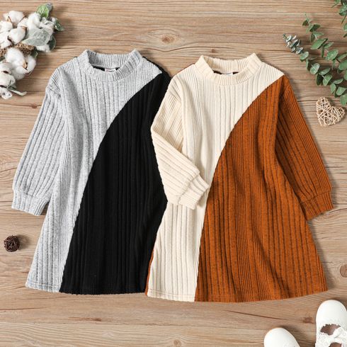 Toddler Girl Mock Neck Colorblock Ribbed Long-sleeve Dress