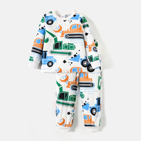 2pcs Toddler Boy Vehicle Print Long-sleeve Tee and Pants Pajamas Sleepwear Set