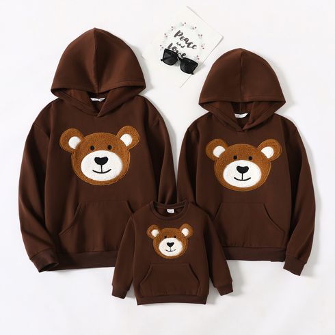 Family Matching Bear Embroidered Brown Long-sleeve Hoodies