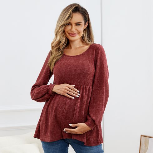 Maternity Solid Ribbed Long-sleeve Top