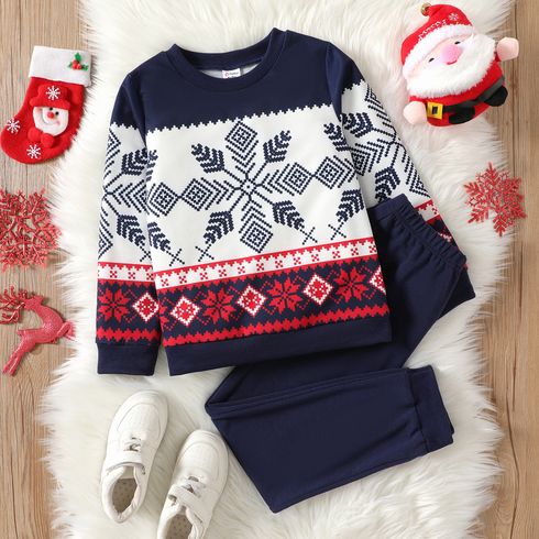 2pcs Kid Boy Christmas Snowflake Print Sweatshirt and Elasticized Pants Set