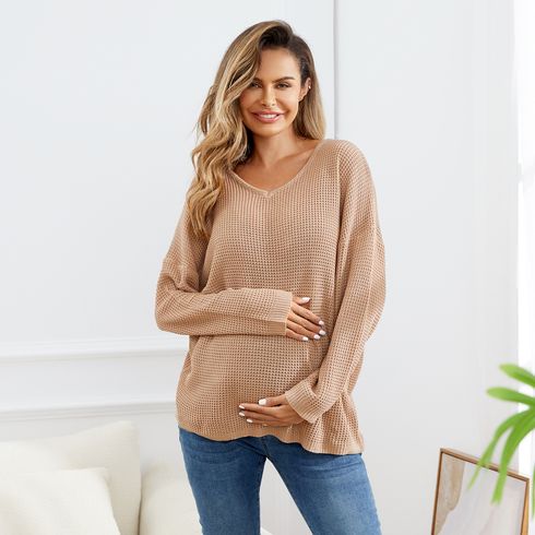 Maternity Solid Waffle Long-sleeve Sweater