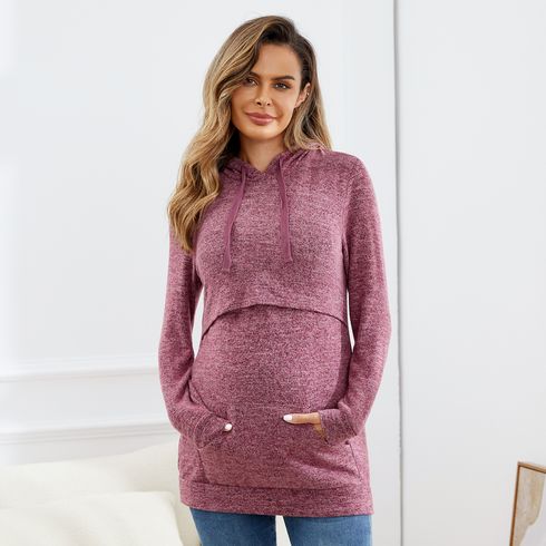 Nursing Solid Kangaroo Pocket Drawstring Hoodie
