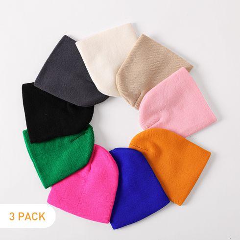 3-pack Baby / Toddler Solid Knitted Beanie Hat