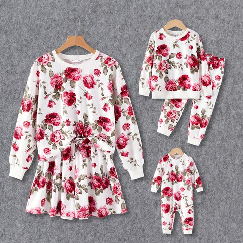 Mommy and Me Allover Floral Print Long-sleeve Sweatshirts Sets