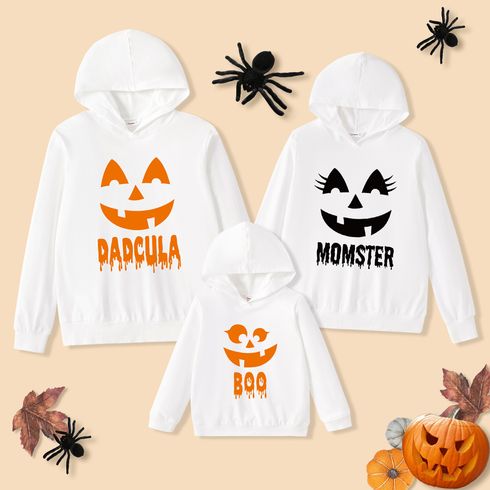Halloween Family Matching Pumpkin & Letter Print 100% Cotton White Long-sleeve Hoodies
