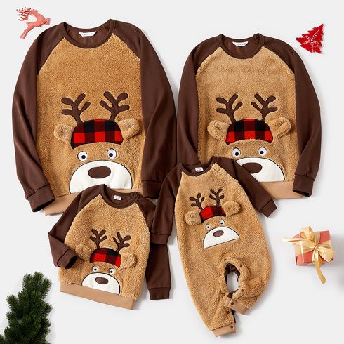 Christmas Family Matching Reindeer Graphic Raglan-sleeve Polar Fleece Sweatshirts